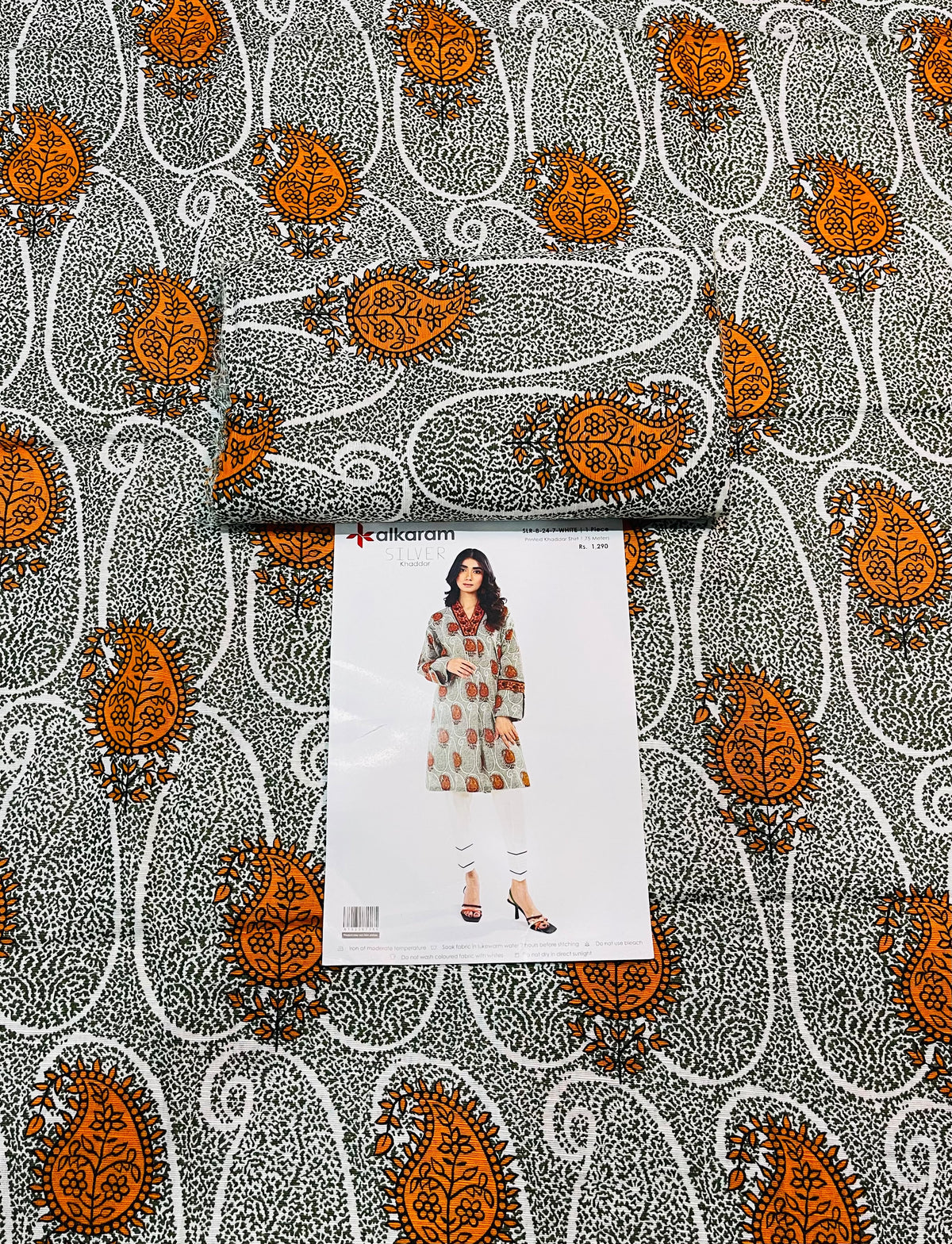 Alkaram Printed Silver Khaddar Shirt