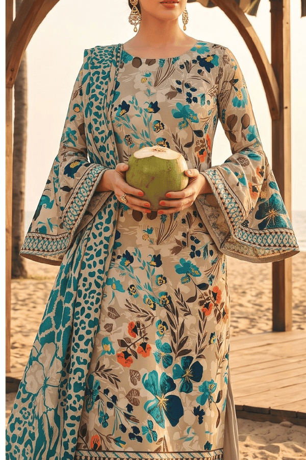 Zesh Digital Printed Cambric Cotton 3 Piece Unstitched Suit