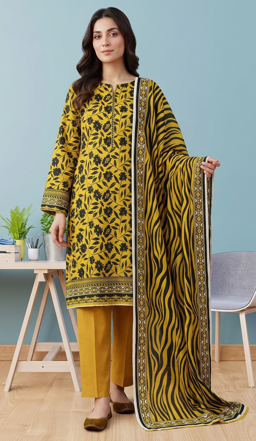 Khaadi Printed Khaddar 3-Piece Suit