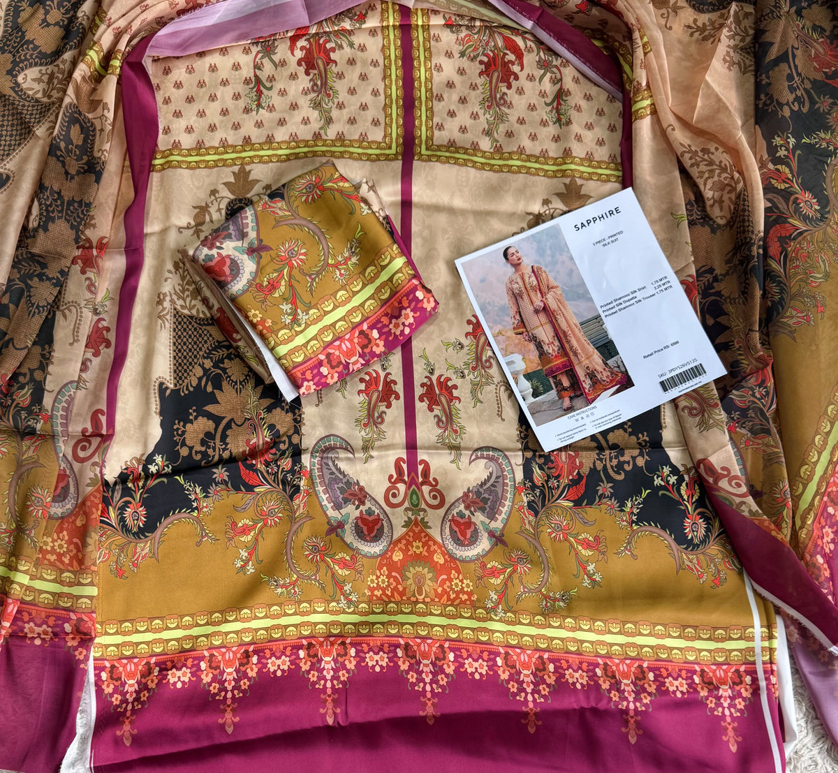 Sapphire Printed Shamooz Silk 3Pc Suit
