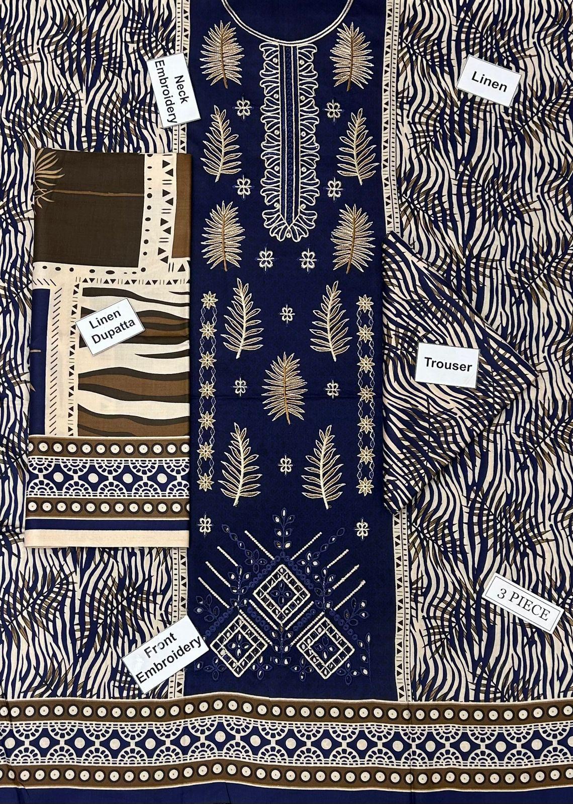 Bonanza Satrangi Embroidered Printed Linen 3-Piece Suit