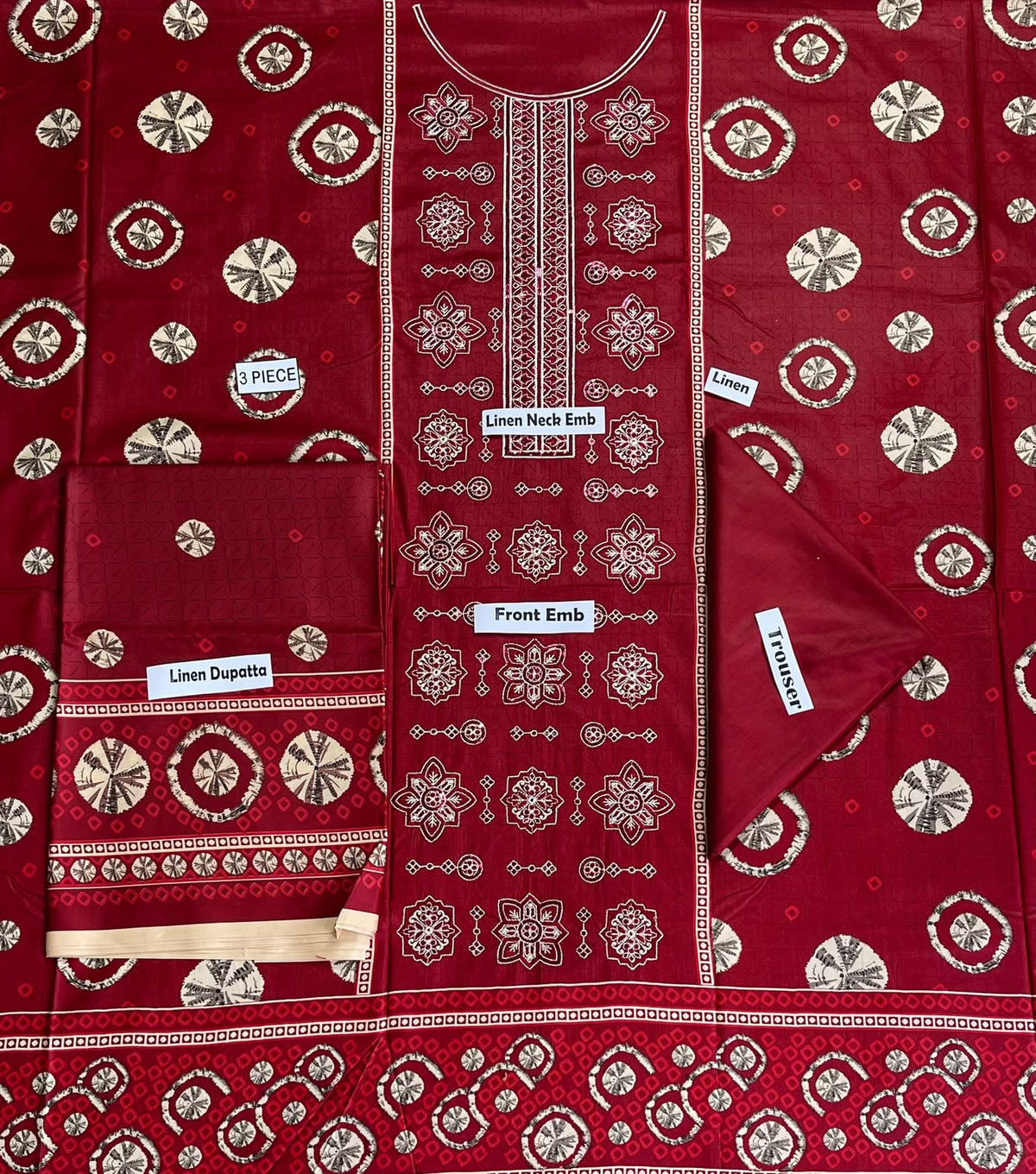 Khaadi Embroidered Printed Linen 3-Piece Suit