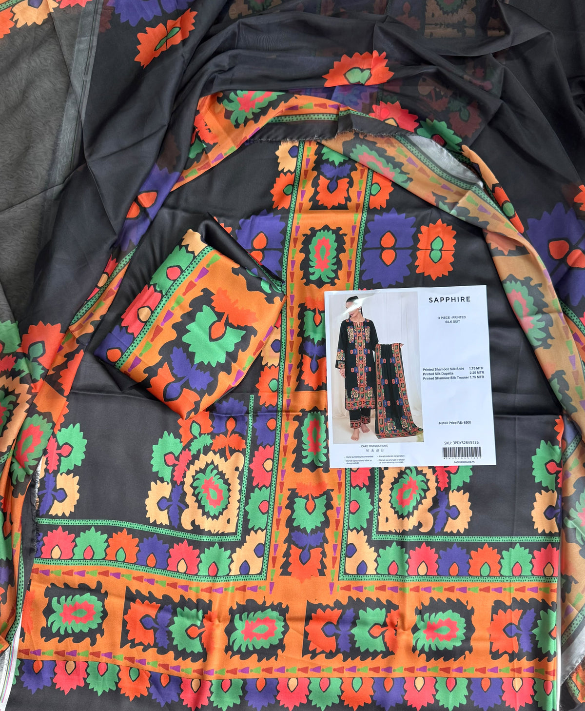 Sapphire Printed Shamooz Silk 3Pc Suit