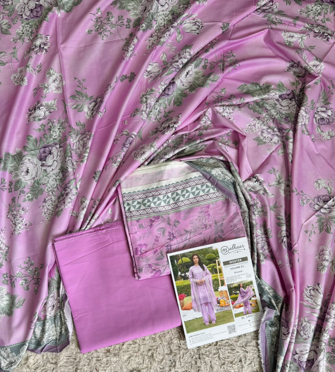 Malhaar Printed Linen 3 Piece Unstitched Suit