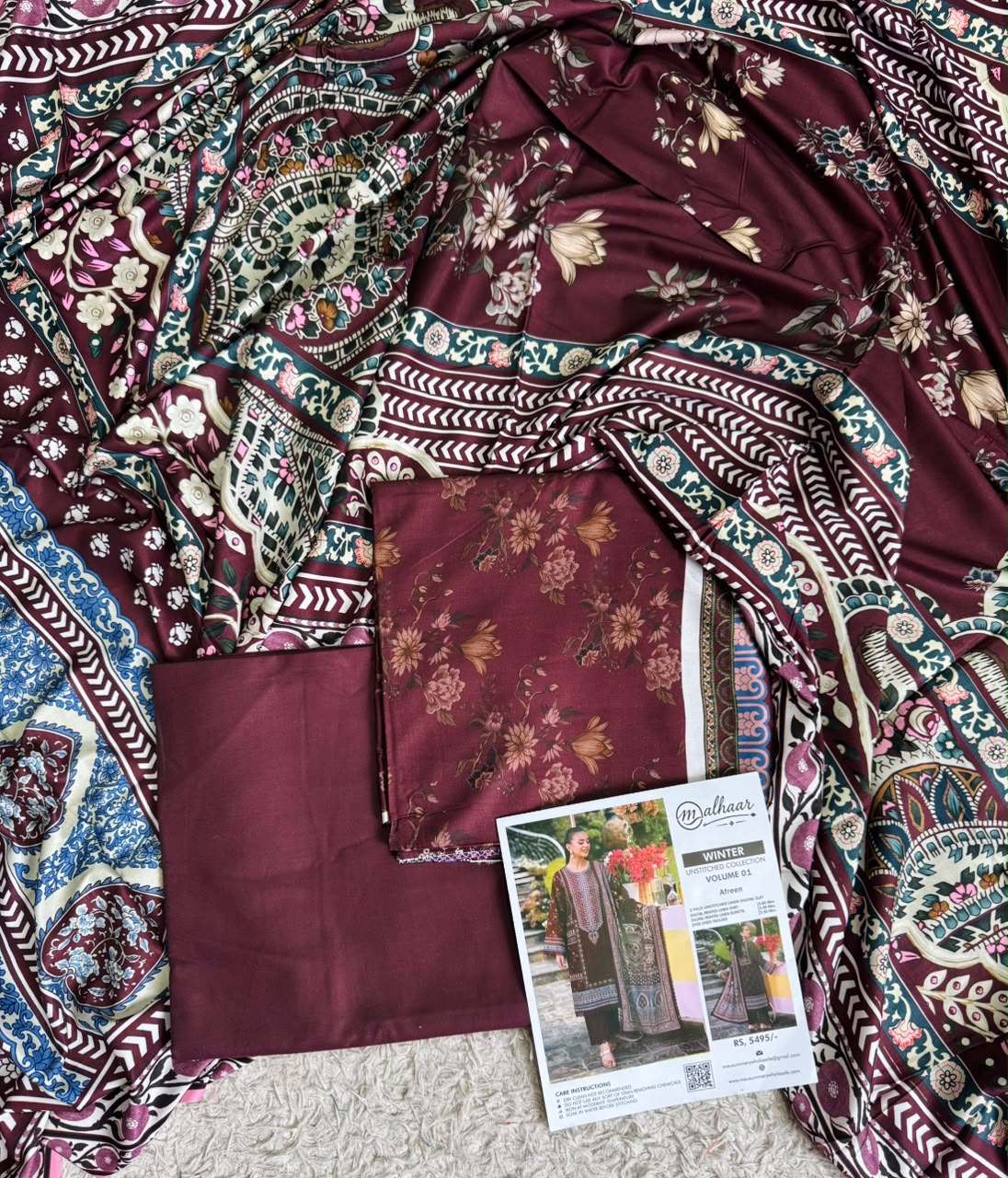 Malhaar Printed Linen 3 Piece Unstitched Suit