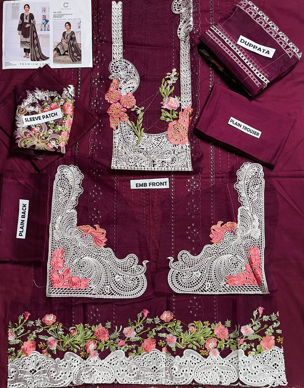 Crimson Embroidered Lawn 3-Piece Suit