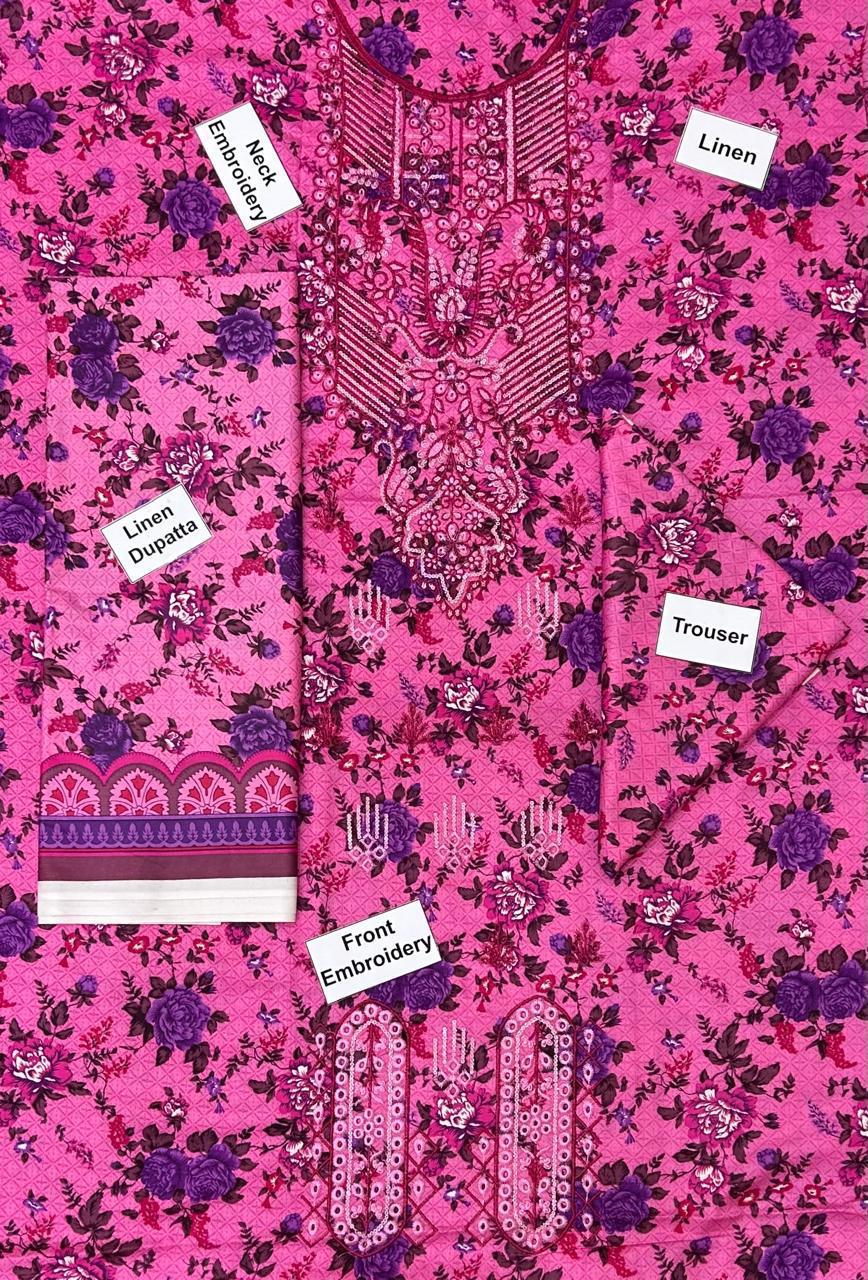 Bonanza Satrangi Embroidered Printed Linen 3-Piece Suit