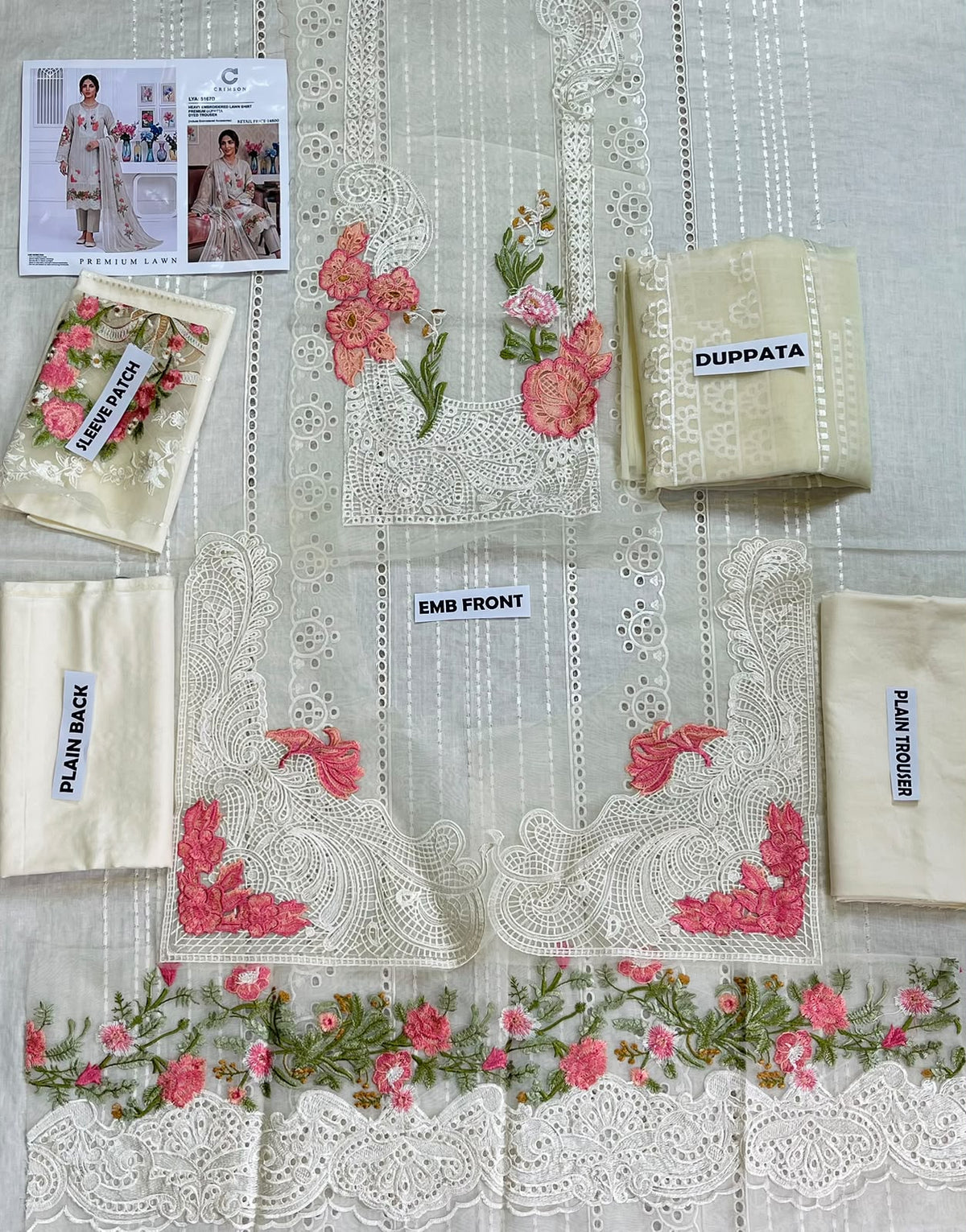 Crimson Embroidered Lawn 3-Piece Suit