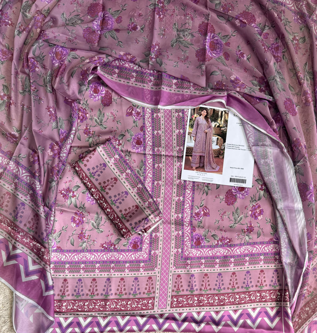 Sapphire Printed Shamooz Silk 3Pc Suit