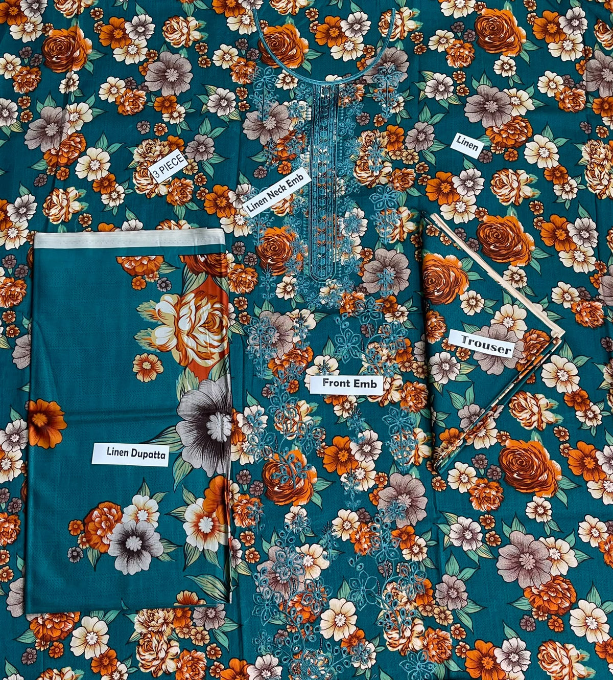 Bonanza Satrangi Embroidered Printed Linen 3-Piece Suit