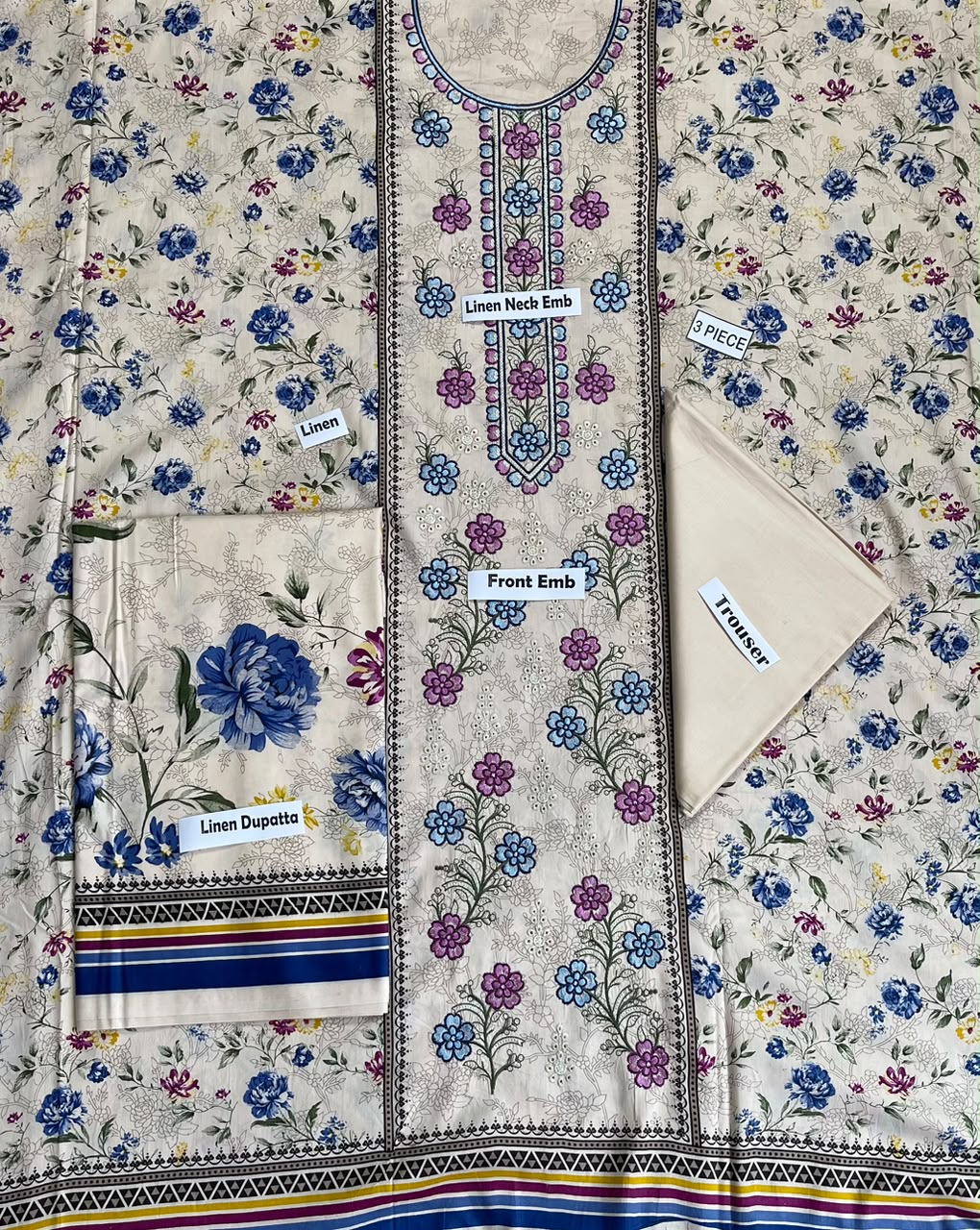 Nishat Embroidered Printed Linen 3-Piece Suit
