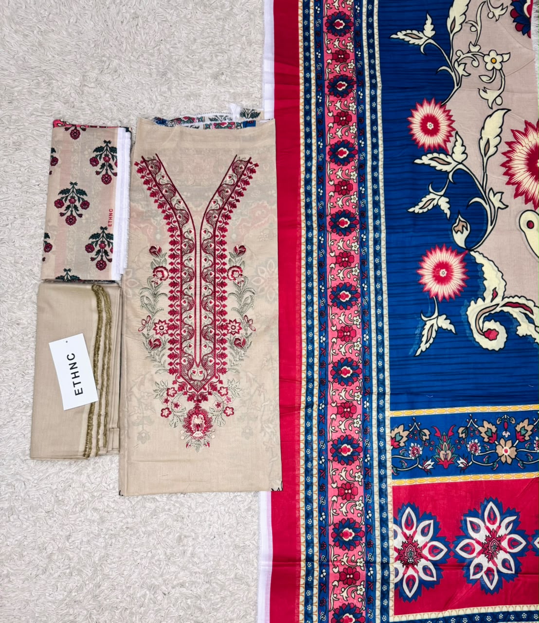 Ethnic Embroidered Unstitched 3 Piece Suit for Women