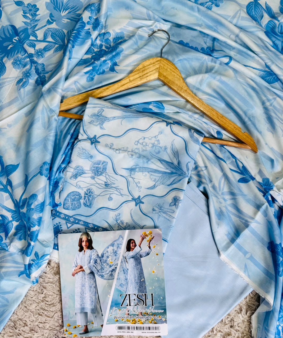 Zesh Digital Printed Linen Viscose 3 Piece Unstitched Suit | Premium Collection