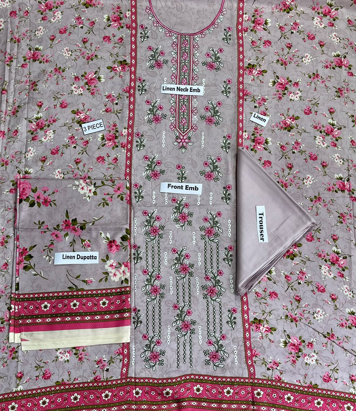 Nishat Embroidered Printed Linen 3-Piece Suit