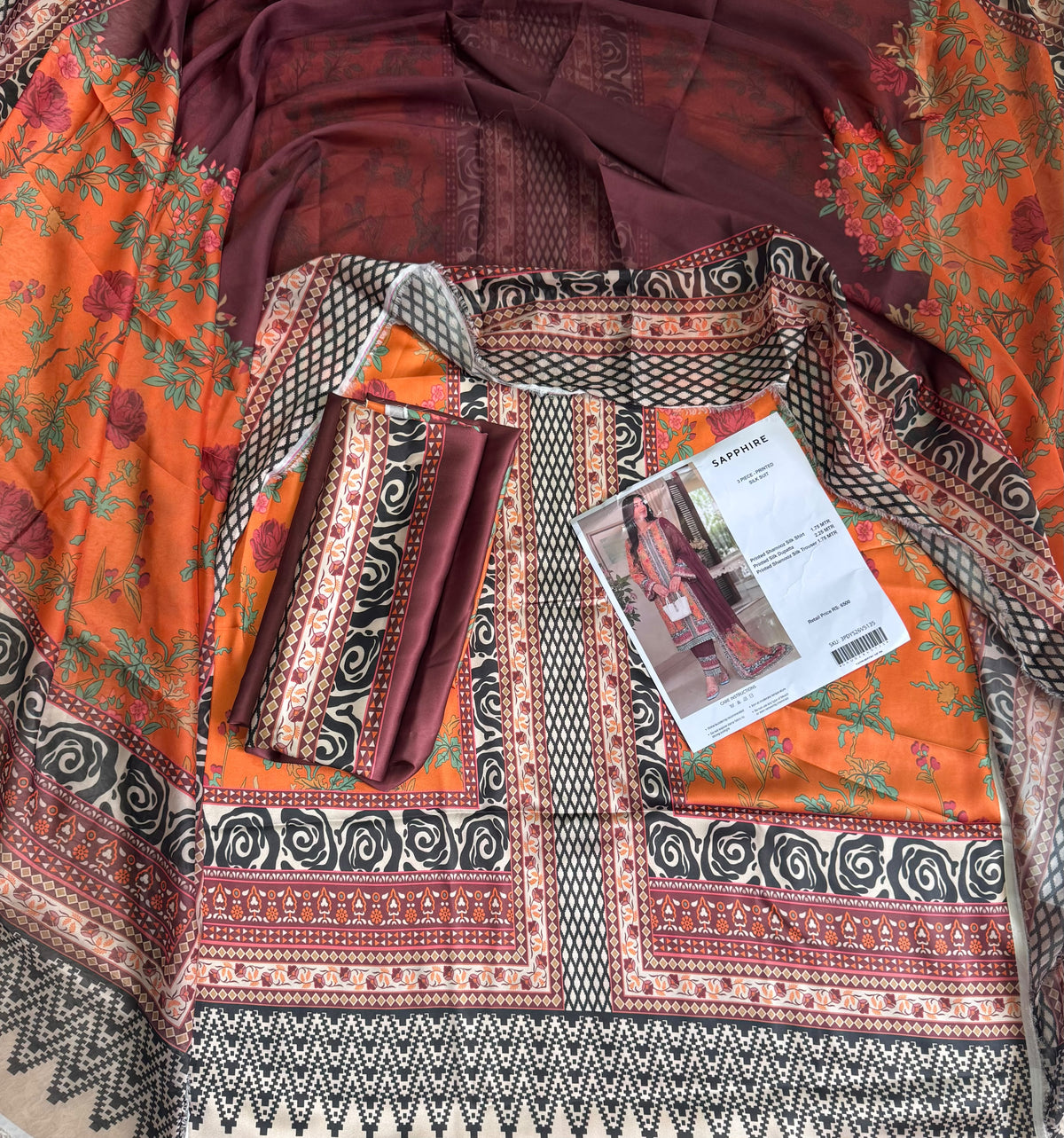 Sapphire Printed Shamooz Silk 3Pc Suit