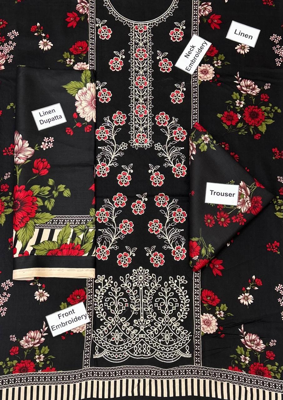Sapphire Embroidered Printed Linen 3-Piece Suit