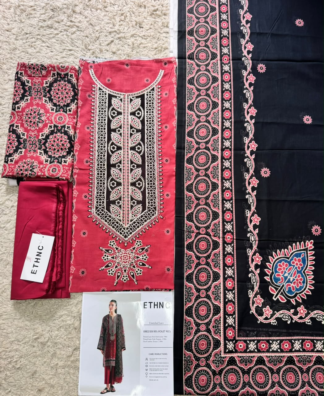 Ethnic Embroidered Unstitched 3 Piece Suit for Women
