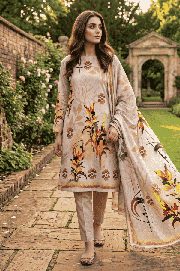Alkaram Printed Slub Linen 3 Piece Unstitched Suit