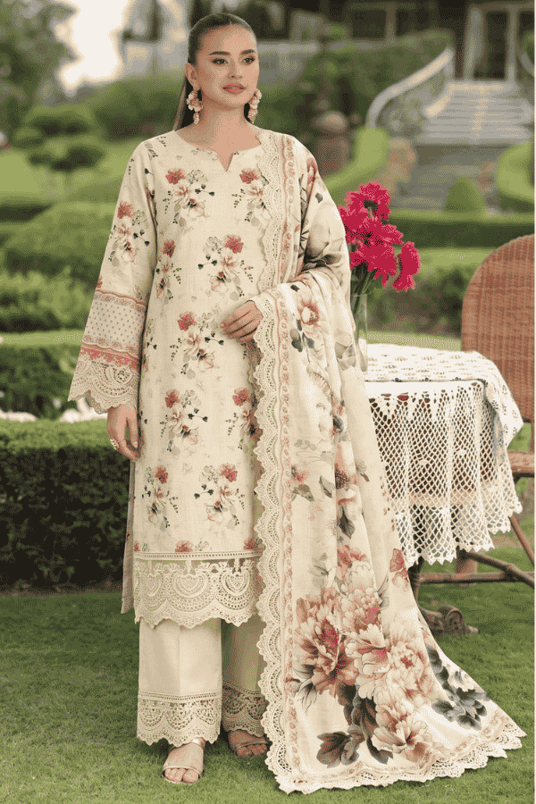 Malhaar Printed Linen 3 Piece Unstitched Suit