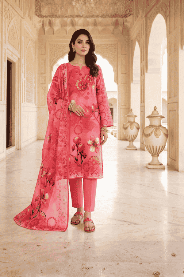 Alkaram Printed Slub Linen 3 Piece Unstitched Suit
