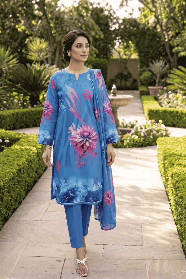 Alkaram Printed Slub Linen 3 Piece Unstitched Suit