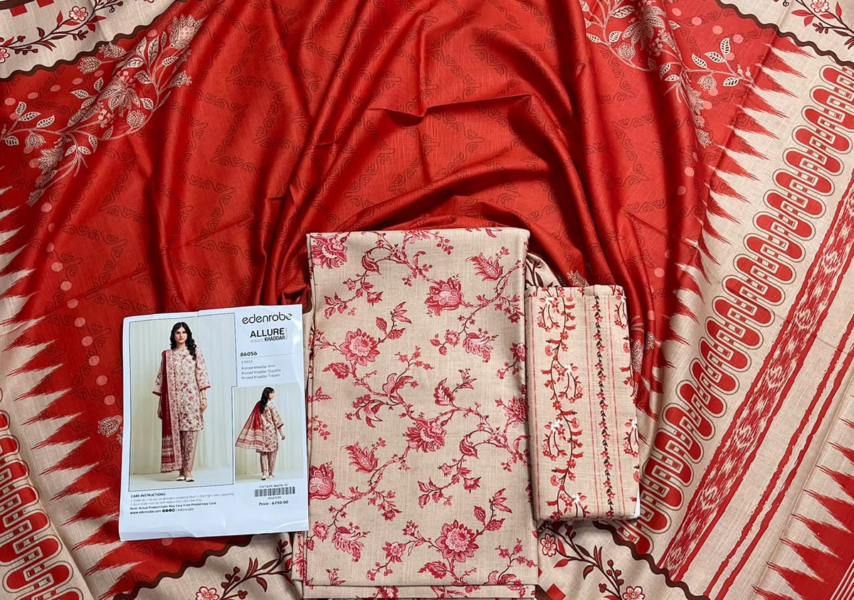 Edenrobe Digital Printed Khaddar 3 Piece