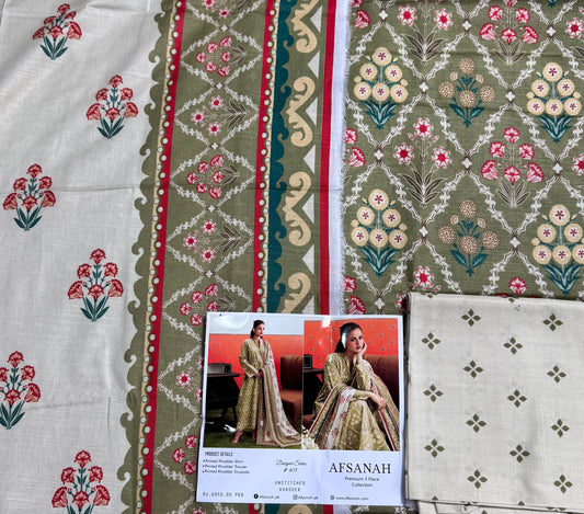 AFSANAH Premium Printed Khaddar 3 Piece