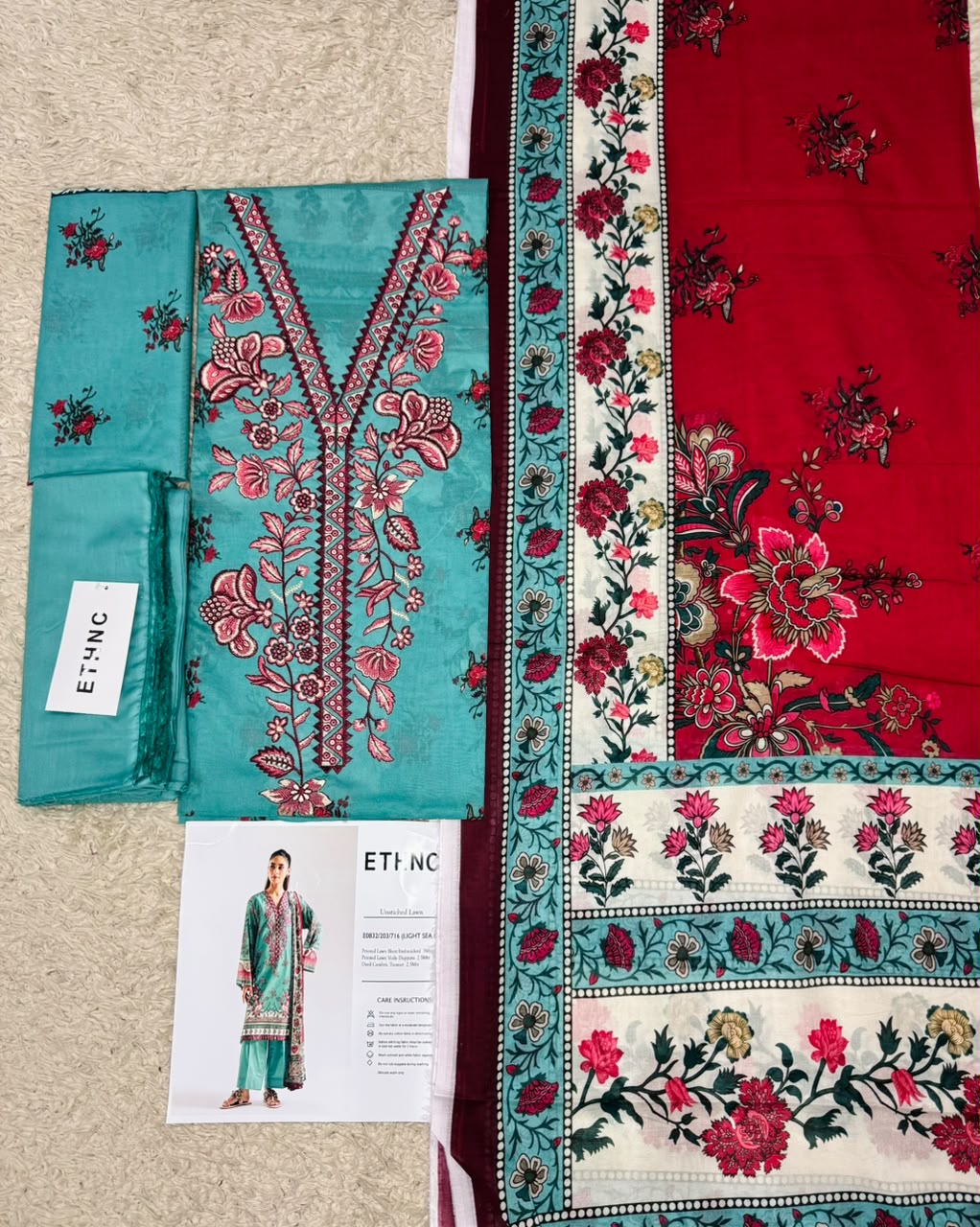 Ethnic Embroidered Unstitched 3 Piece Suit for Women