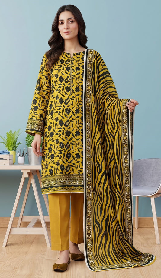 Khaadi Printed Khaddar 3-Piece Suit