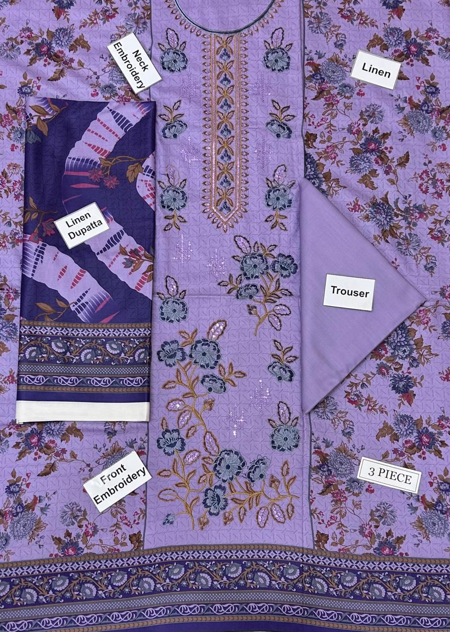 Nishat Embroidered Printed Linen 3-Piece Suit