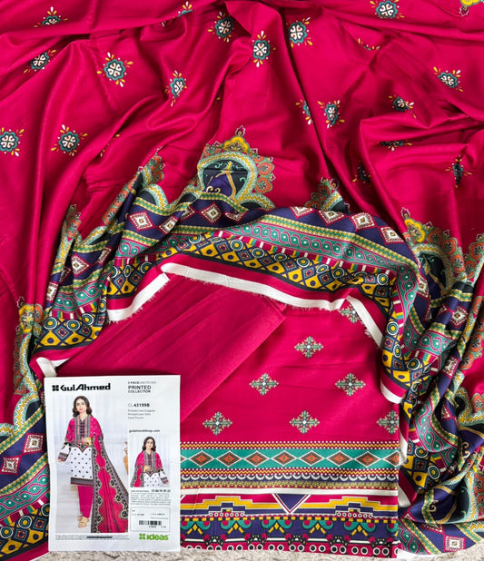 Gul Ahmed Printed Linen 3 Piece Unstitched Suit | Premium Winter Collection