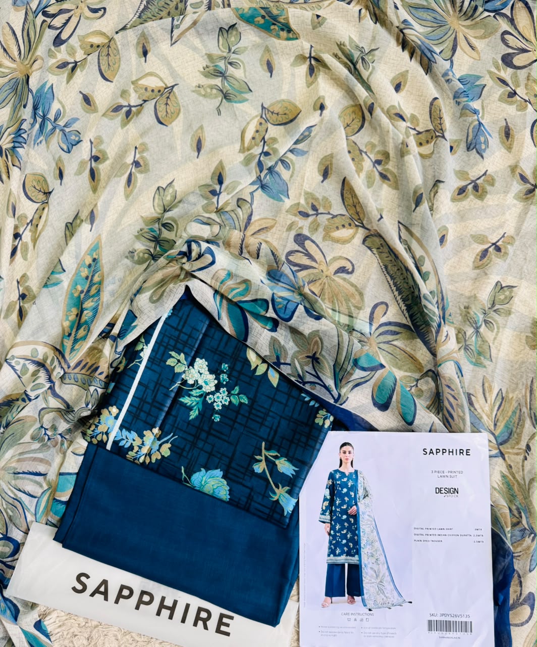Sapphire Digital Printed Lawn 3 Piece Unstitched Suit | Premium Collection