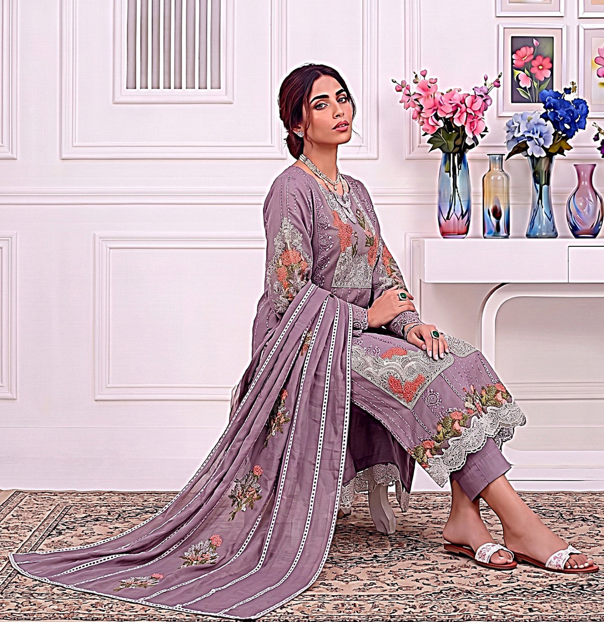 Crimson Embroidered Lawn 3-Piece Suit