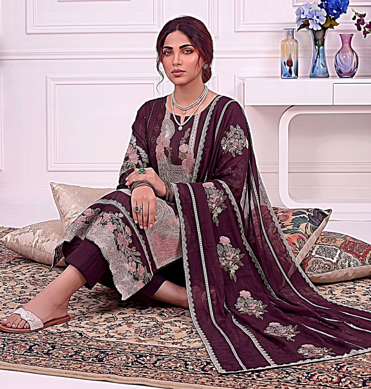 Crimson Embroidered Lawn 3-Piece Suit