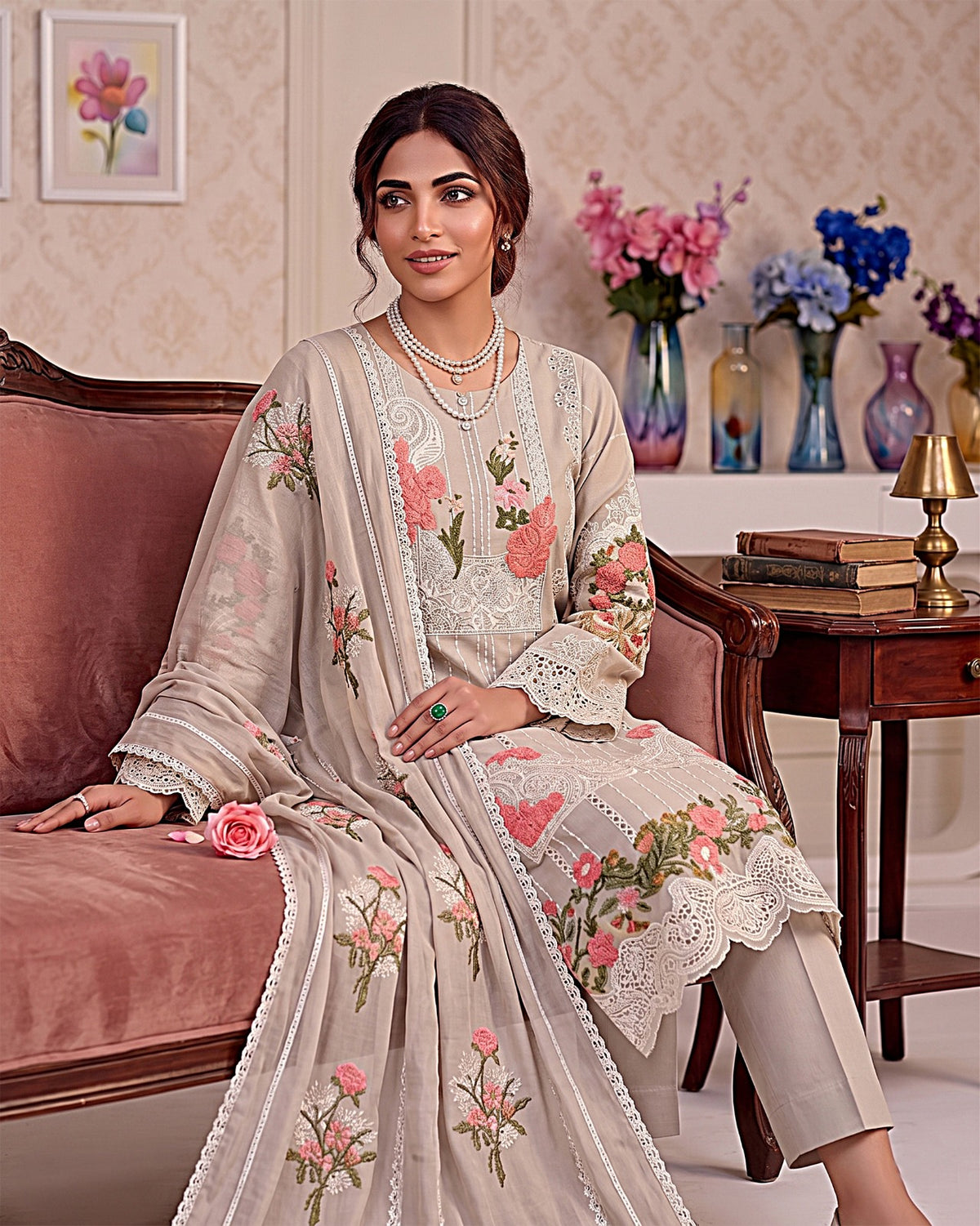 Crimson Embroidered Lawn 3-Piece Suit