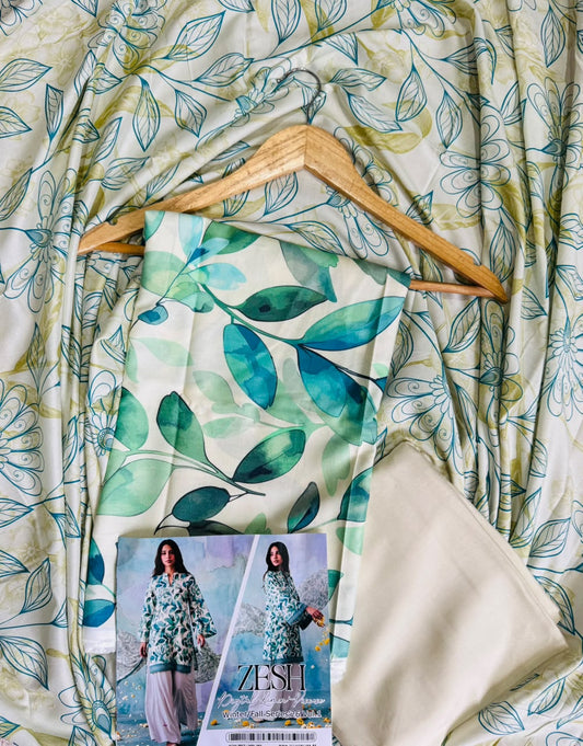 Zesh Digital Printed Linen Viscose 3 Piece Unstitched Suit | Premium Collection