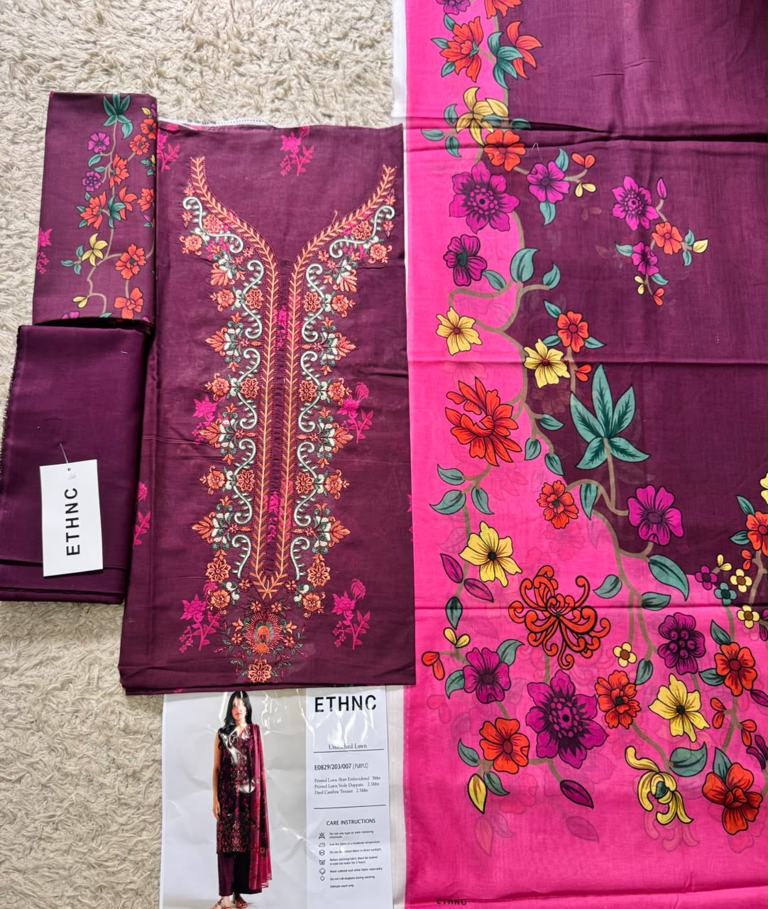 Ethnic Embroidered Unstitched 3 Piece Suit for Women
