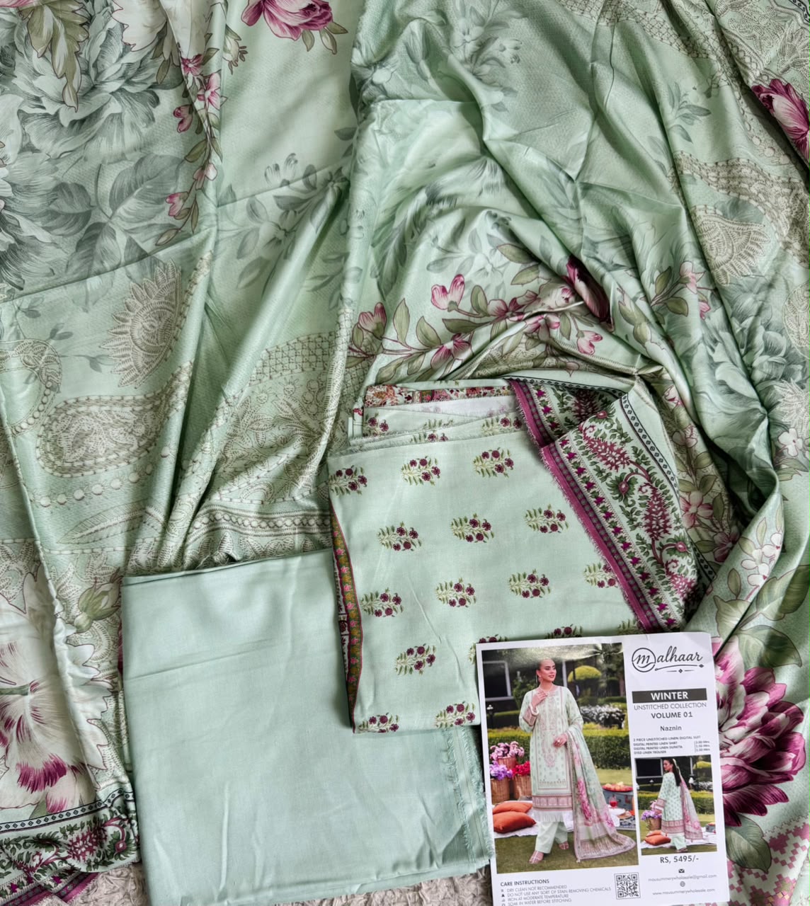 Malhaar Printed Linen 3 Piece Unstitched Suit