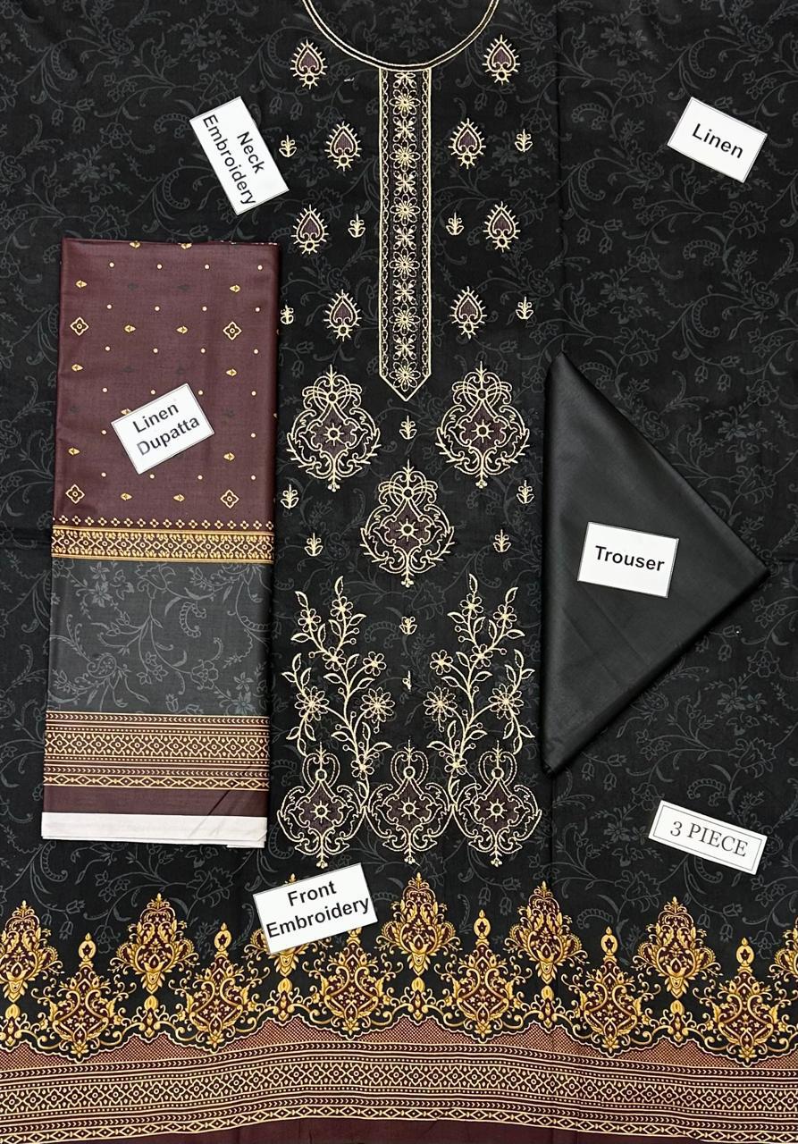 Nishat Embroidered Printed Linen 3-Piece Suit