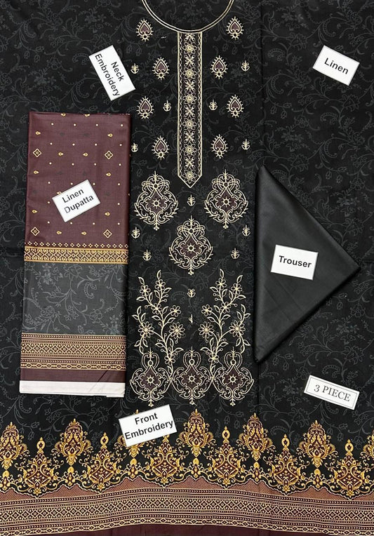 Nishat Embroidered Printed Linen 3-Piece Suit