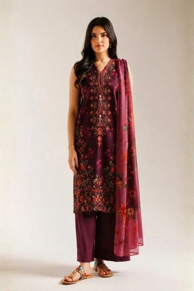 Ethnic Embroidered Unstitched 3 Piece Suit for Women