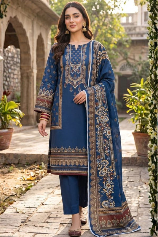 Gul Ahmed Printed Linen Unstitched 3 Piece Suit – Elegant Winter Collection