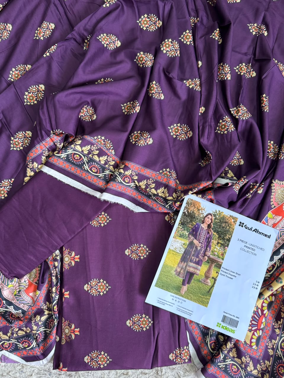 Gul Ahmed Printed Linen Unstitched 3 Piece Suit – Elegant Winter Collection