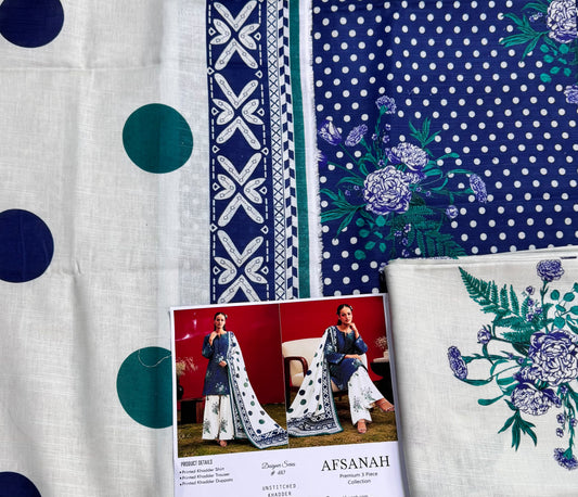 AFSANAH Premium Printed Khaddar 3 Piece