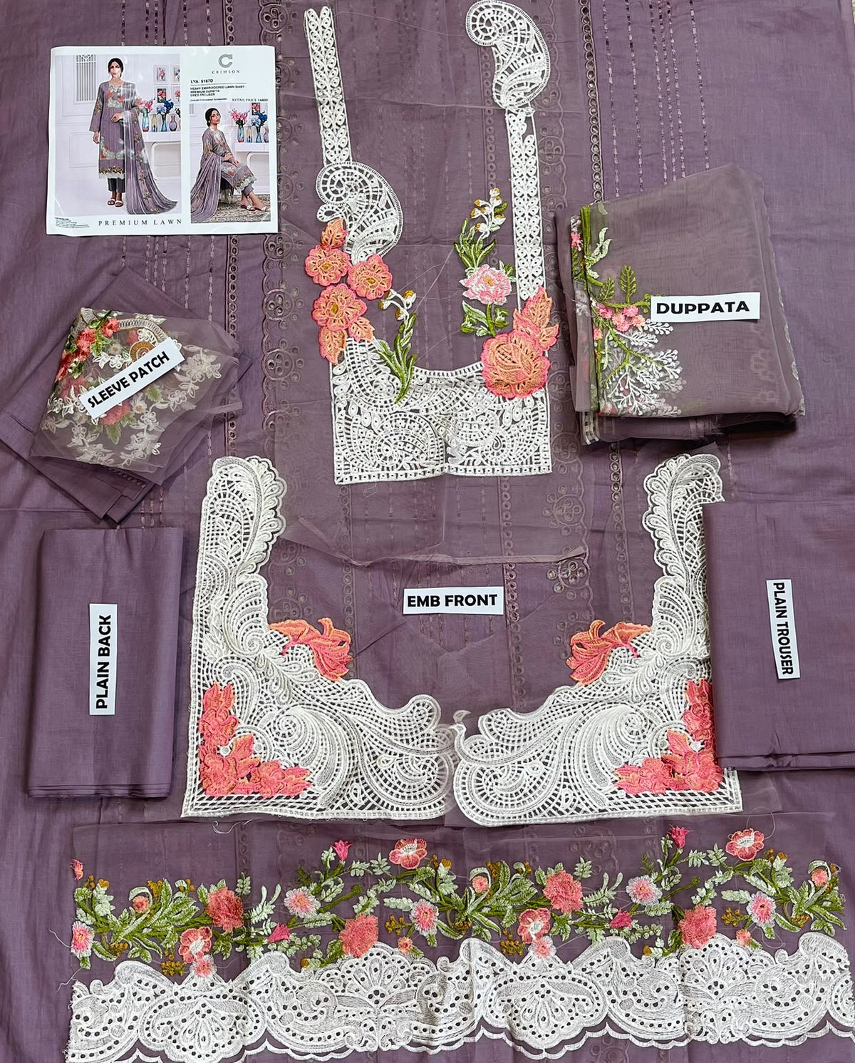 Crimson Embroidered Lawn 3-Piece Suit