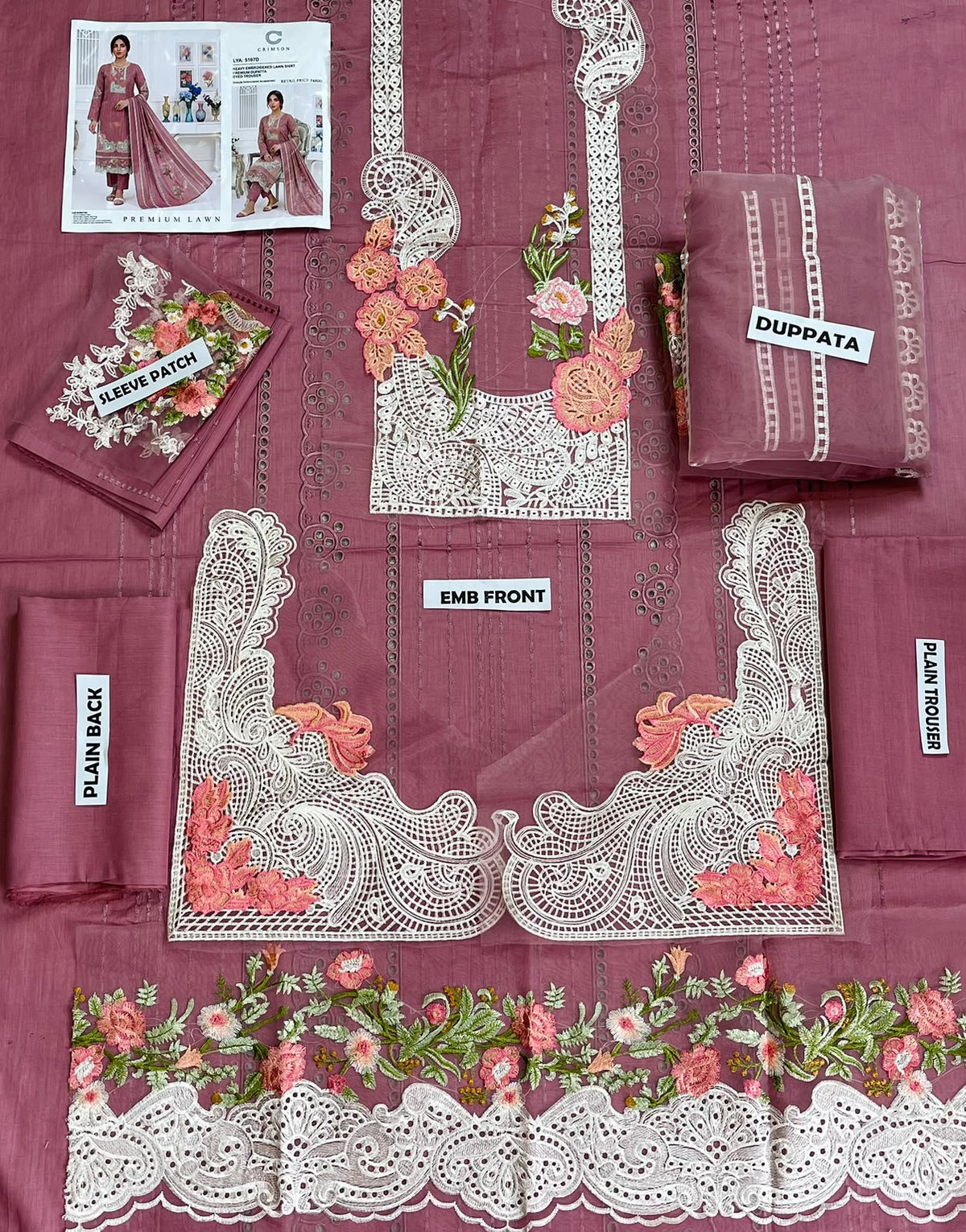 Crimson Embroidered Lawn 3-Piece Suit