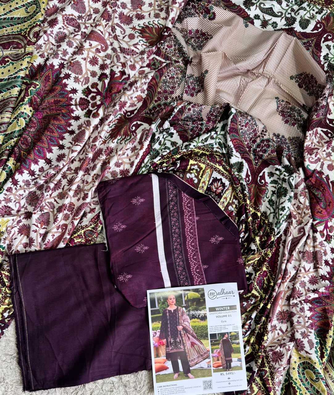 Malhaar Printed Linen 3 Piece Unstitched Suit