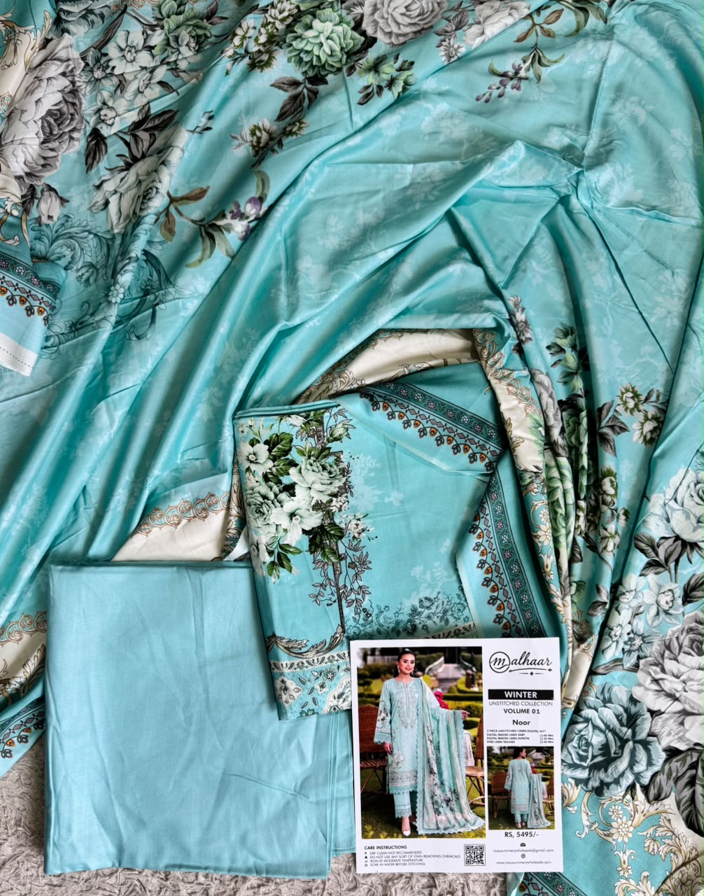 Malhaar Printed Linen 3 Piece Unstitched Suit