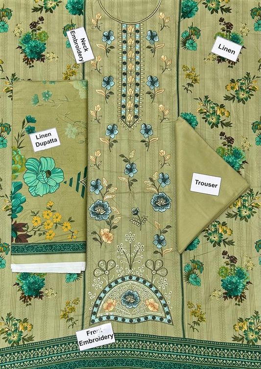 Nishat Embroidered Printed Linen 3-Piece Suit