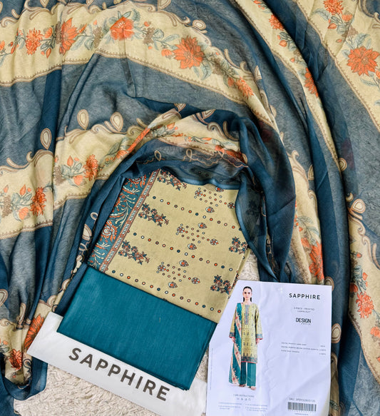 Sapphire Digital Printed Lawn 3 Piece Unstitched Suit | Premium Collection